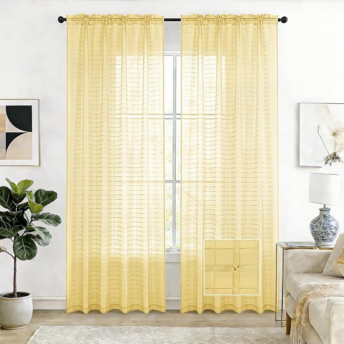 SpaceDresser Check Sheer Curtains 96 Inches Long by SpaceDresser
