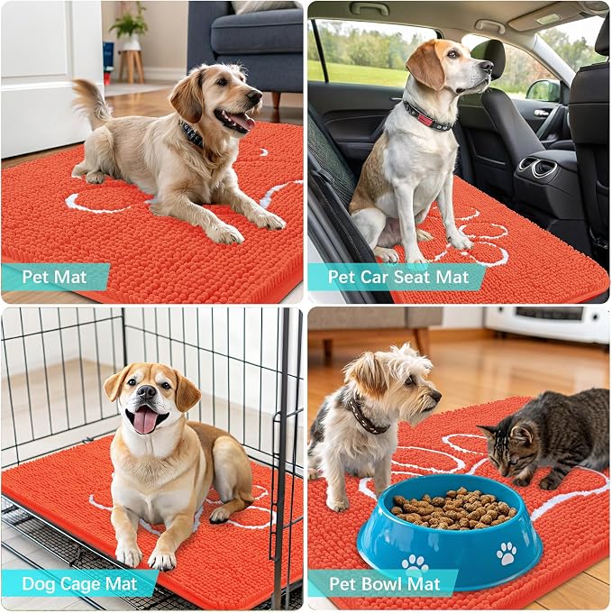 OLANLY Dog Door Mat for Muddy Paws 36x24, Paw Print Design Chenille Mud Mat | - Image 7