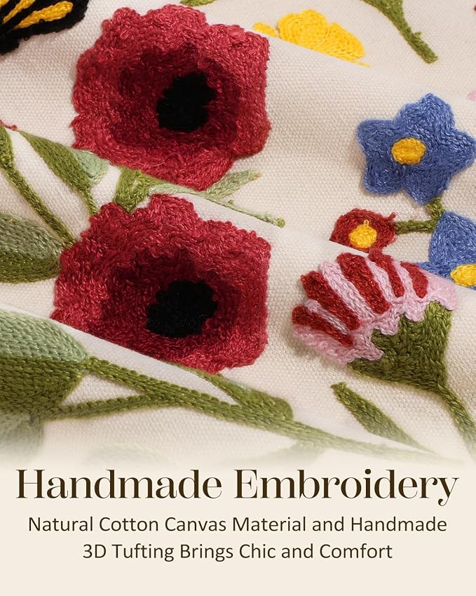 Embroidered Throw Pillow Cover 20x20 Inch, Retro Flower | Decorative Pillow - Image 2
