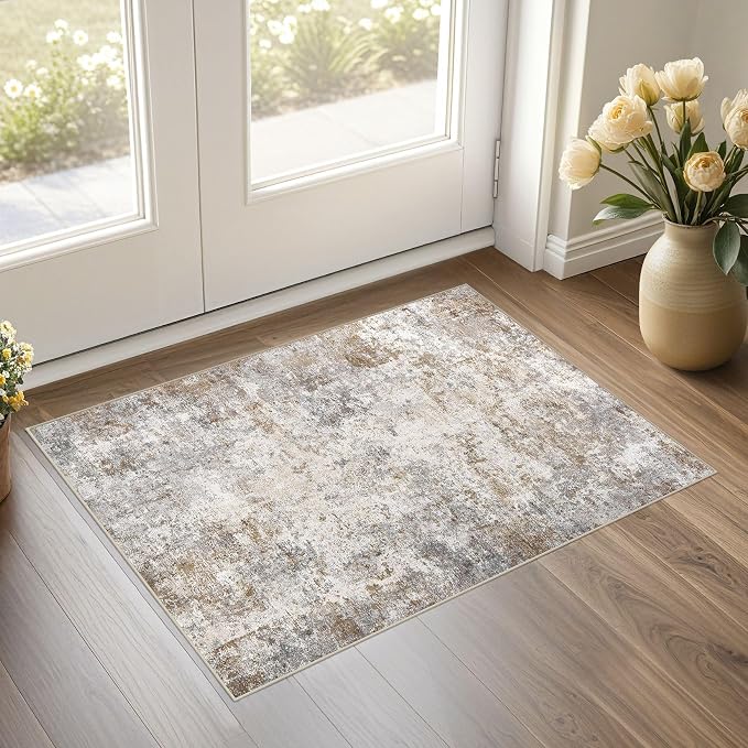 UERMEI 2x3 Entryway Area Rug Washable Neutral Brown Grey Small Carpet | Modern by UERMEI