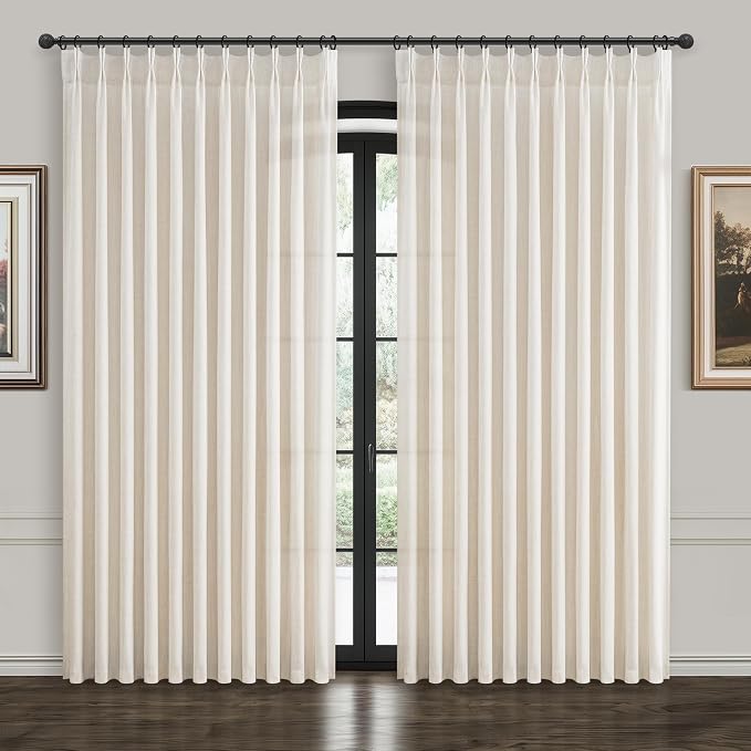 100 Inch Extra Wide Pinch Pleated Linen Sliding Door Curtains 102 Inches Long by PleatedDrapes