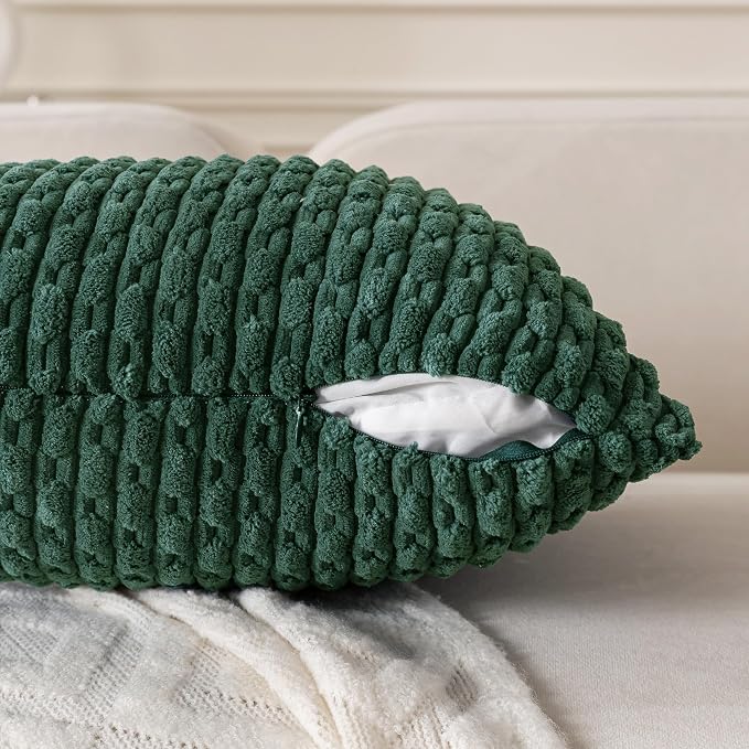 Set of 4 Dark Green Decorative Throw Pillow Covers 20x20 Inch Corduroy Pillow - Image 3