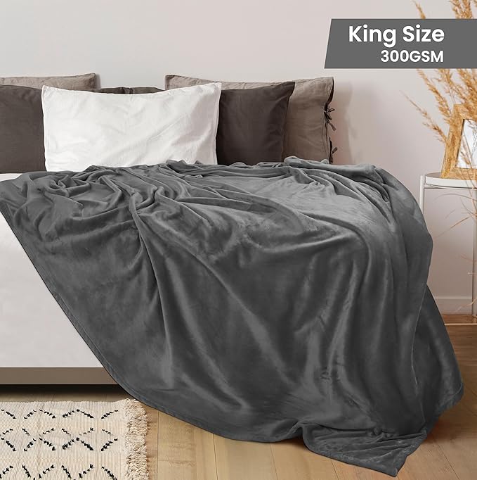Utopia Bedding Ultra Soft Fleece Bed Blanket King Size Grey | Microfiber Plush - Image 2
