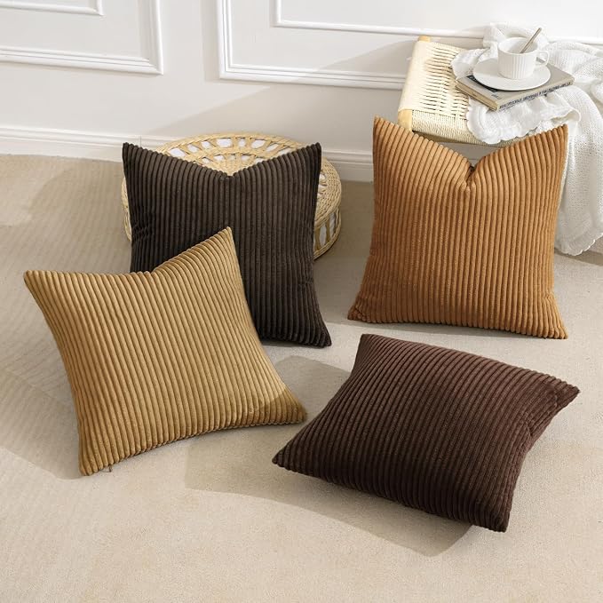 MIULEE Fall Corduroy Decorative Throw Pillow Covers Camel Brown 18x18 | Set of 4 - Image 3