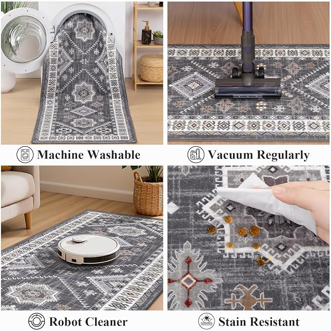 HEBE Boho Kitchen Mats for Floor 24''x96'', Non Slip Washable Runner Rug | - Image 5