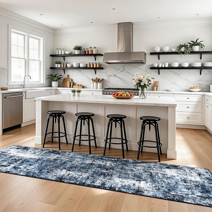 Rugflix 3x12 Runner Rug for Hallway, Washable Navy Blue Long Runners | Machine - Image 2