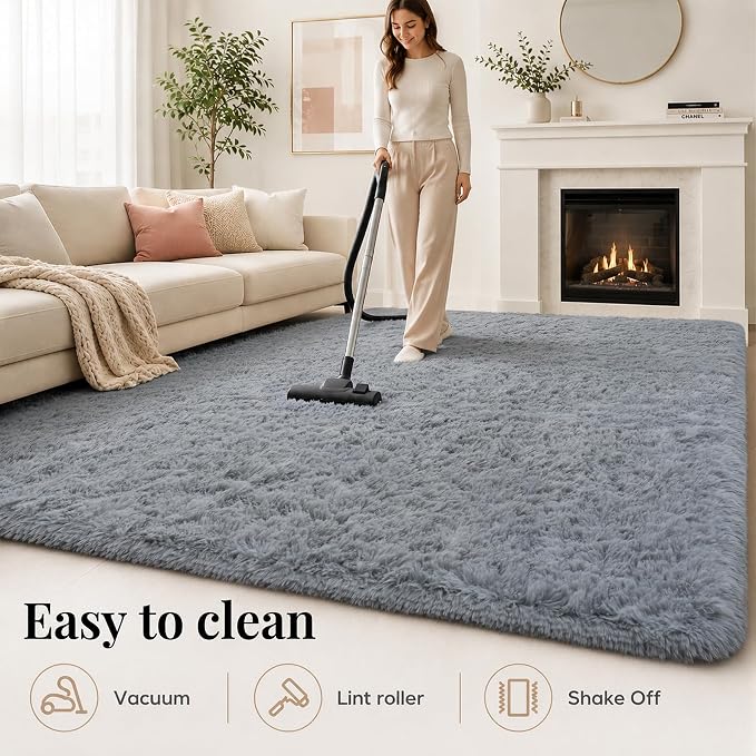 PLHXFR 4x6 Area Rugs Living Room: Fluffy Bedroom Rug Shag Carpet Grey | Upgrade - Image 8