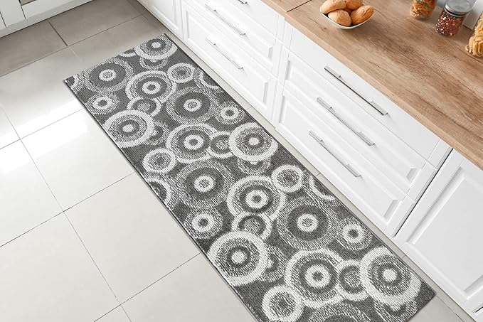 Custom Length Cut to Size Retro Modern Geometric Carpet Runner Rug for Hallways, Non Slip Rubber Backed, 31 inch Wide X Customized Length, Geo Grey, 31 inch X 8 feet