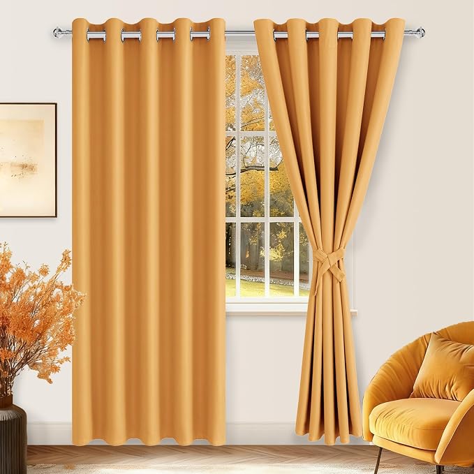 Blackout Curtains for Bedroom, 60 x 84 Inches Long, Pumpkin Orange | Thermal - Image 2