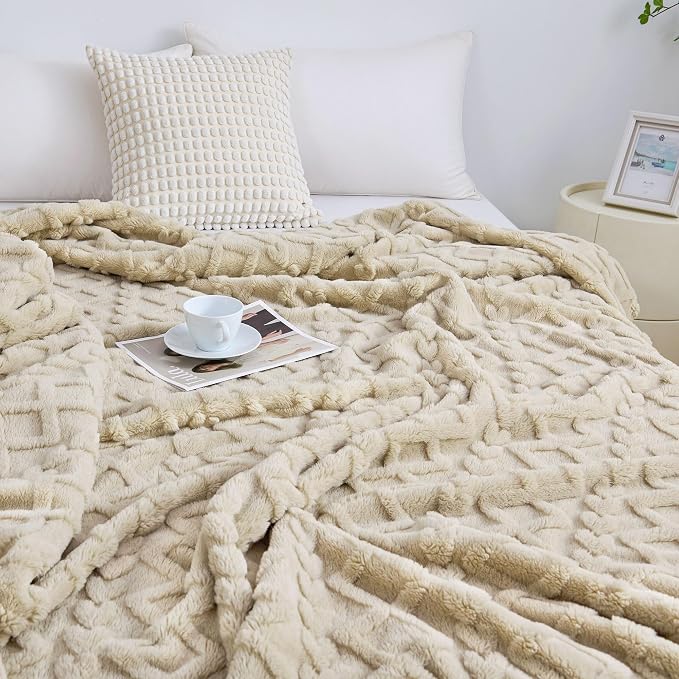Aganear Fleece Throw Blanket for Bed Couch 90"x108" Khaki | Lightweight Fuzzy - Image 5