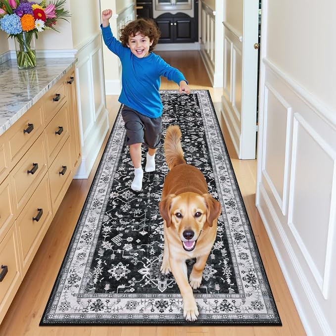 HEBE Hallway Runner Rug 2'x6', Washable Non Slip Kitchen Rug Runner | Soft Boho - Image 8