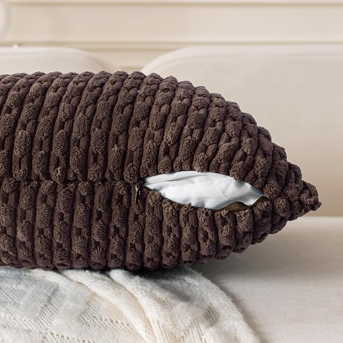 Set of 4 Dark Brown Decorative Throw Pillow Covers 18x18 Inch Corduroy Pillow - Image 3
