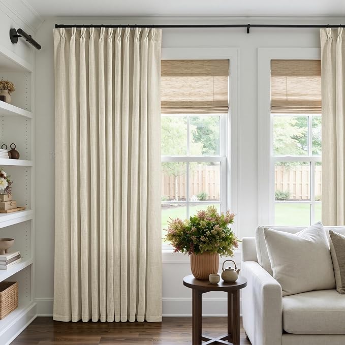 Pinch Pleated Extra Wide Beige Linen Curtain 90 Inches Long 70 Wide 1 Panel | - Image 7