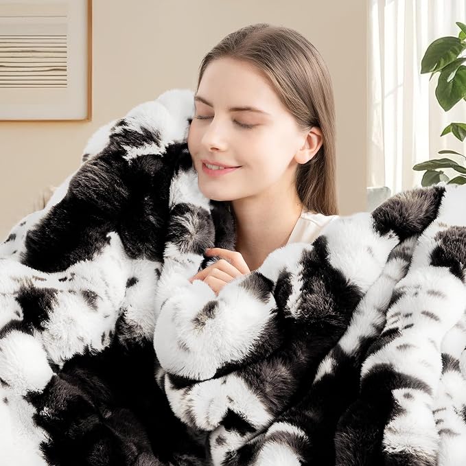 Cow Print Blanket for Couch, Faux Fur Throw Blanket, Super Heavy Warm Cozy - Image 6