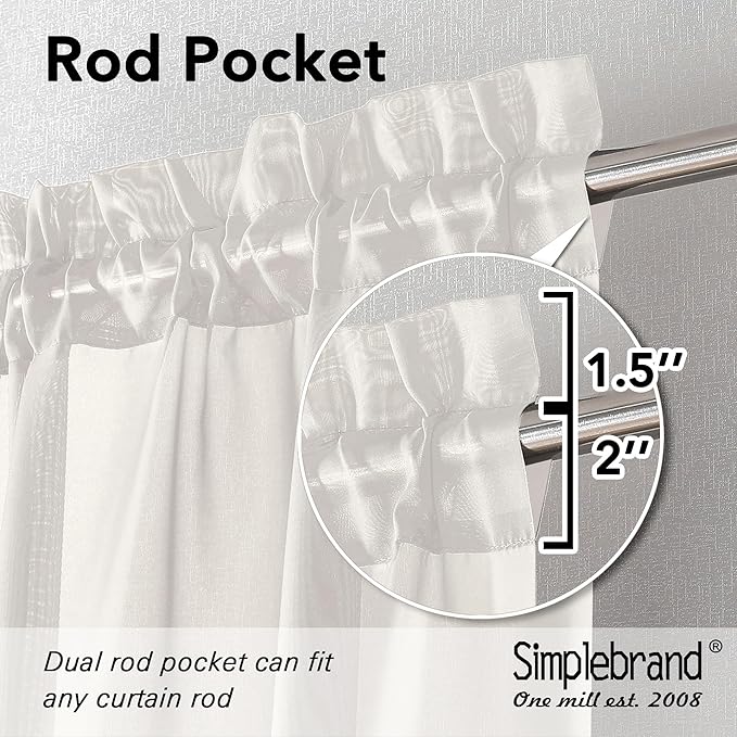 Simplebrand Ivory Sheer Curtains 108 Inches Long, Extra Long Rod Pocket Solid - Image 5