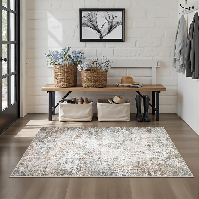 Area Rug Living Room: 3x5 Modern Washable Indoor Soft Carpet Brown | - Image 3