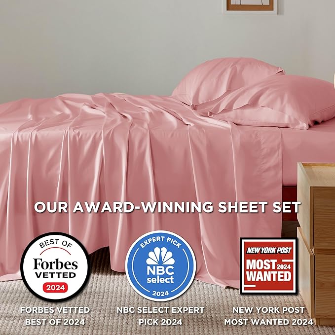 Bedsure California King Sheet Sets, Cooling Sheets, Rayon Derived from Bamboo, Breathable & Soft, Deep Pocket Up to 16 Inches, Hotel Luxury Silky Bedding for Hot Sleepers, Blush Pink