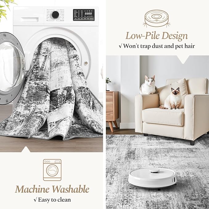 Rugflix 8x10 Area Rugs for Living Room, Washable Grey Large Rug | Machine - Image 3