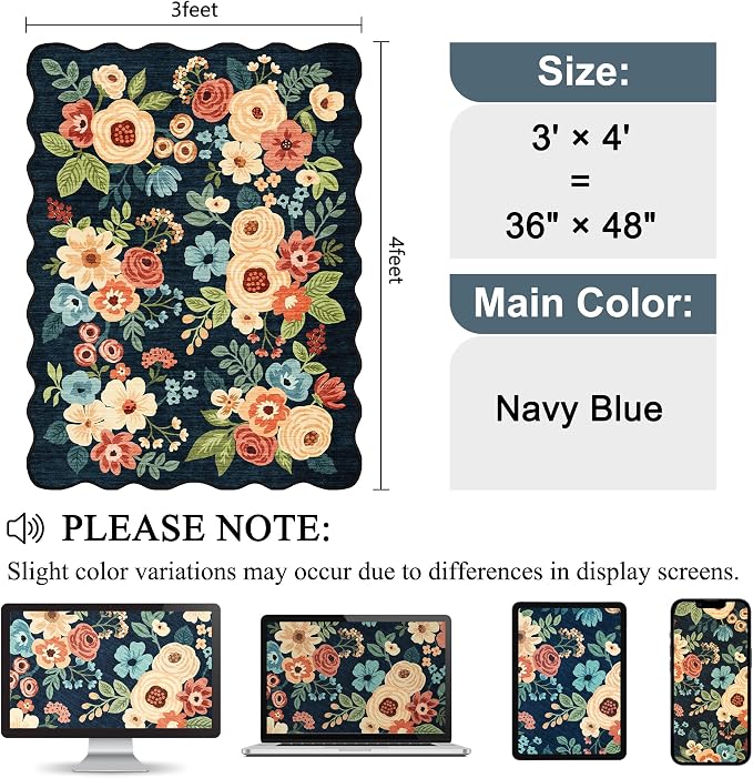 DUKINO 3x4 Rug, Non Slip Floral Washable Area Rug - Image 2