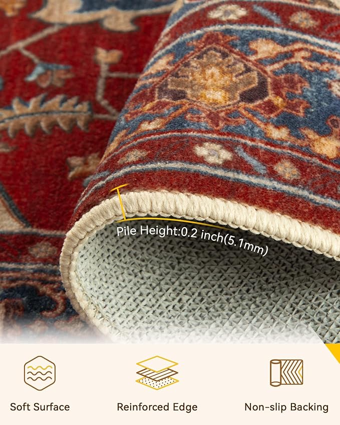 RELEANY Washable Area Rug, Round 7ft, Water Repellent, Pet Friendly, Vintage - Image 3
