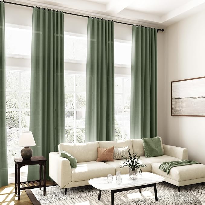 70 Inches Wide Olive Green Linen Curtains - Image 6
