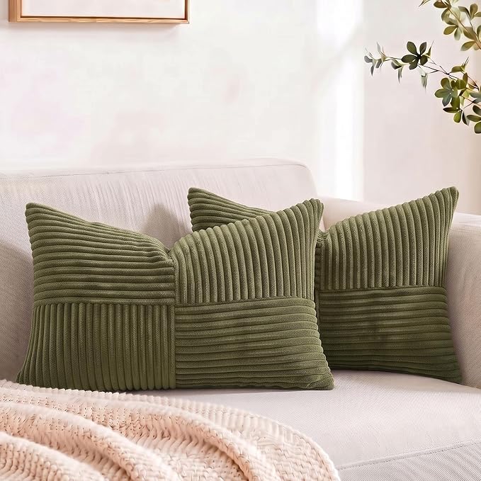 Fancy Homi 2 Packs Olive Green Lumbar Decorative Throw Pillow Covers 12x20 Inch by Fancy+Homi