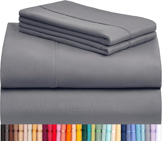 LuxClub Twin XL Sheets - Soft Kids Twin Bed Sheets for Boys and Girls, 3 PC Deep Pockets Wrinkle Free Kids Fitted Sheets Machine Washable Hotel Bedding Silky Soft- Light Grey Twin XL