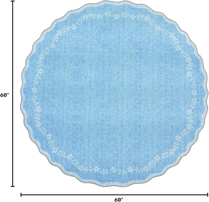 GarveeHome Round Area Rug 5ft Scalloped Washable Circle Rug - Image 2