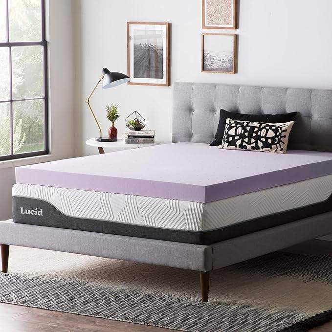 LUCID 4 Inch Lavender Infused Memory Foam Mattress Topper, Twin Size – Ventilated Design – Pressure Relieving Bed Topper - Mattress Pad – CertiPur Certified