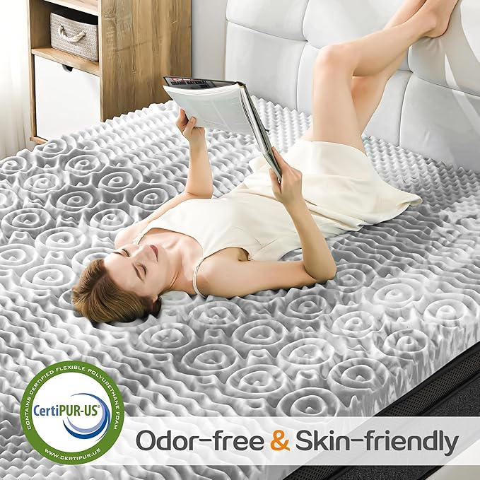 SINWEEK 2 Inch Mattress Topper 5-Zone Memory Foam Mattress Topper Pressure Relieve Soft Mattress Pad, CertiPUR-US Certified, Full Size, Gray