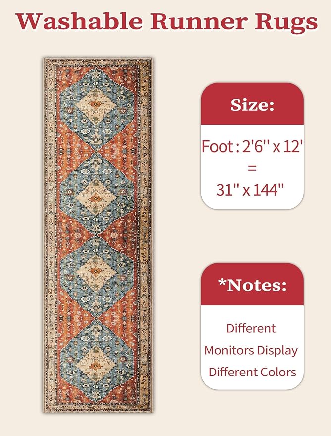 SERISSA 2'6"x12' Washable Non Slip Boho Runner Rug - Image 6