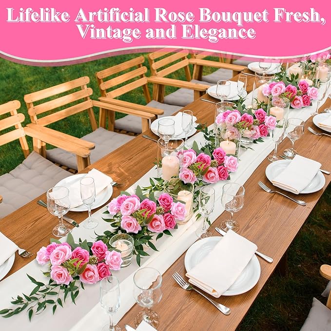 Zeyune 16 Bunches 12 Inch Artificial Mini Rose Bouquet 160 Heads Bridal Flower Bouquets Fake Silk Rose Bulk for Wedding Bridal Shower Christmas Home Office Garden Decoration(Hot Pink and Pink)