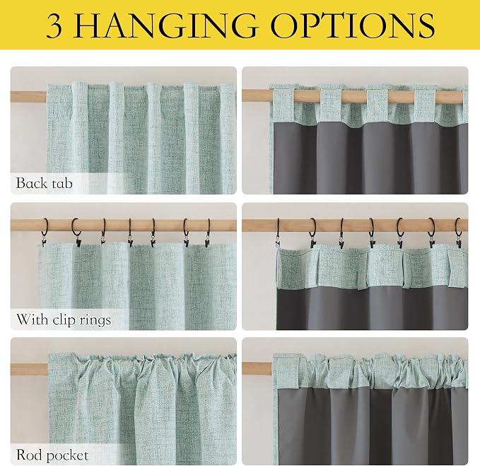 NICETOWN Seafoam Green 100% Blackout Back Tab Curtains 84" Long 2 Panels - Image 6