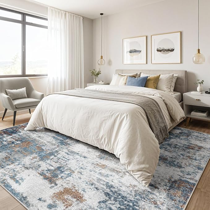 LOONGRUG 6x9 Area Rugs Washable Neutral Modern Living Room Rug Teal Rust | - Image 4