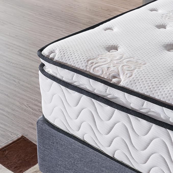 Short King Mattress,11.4 Inches Pillow Top Pocket Spring Hybrid Memory Foam Innerspring Firm RV King Mattress in a Bag