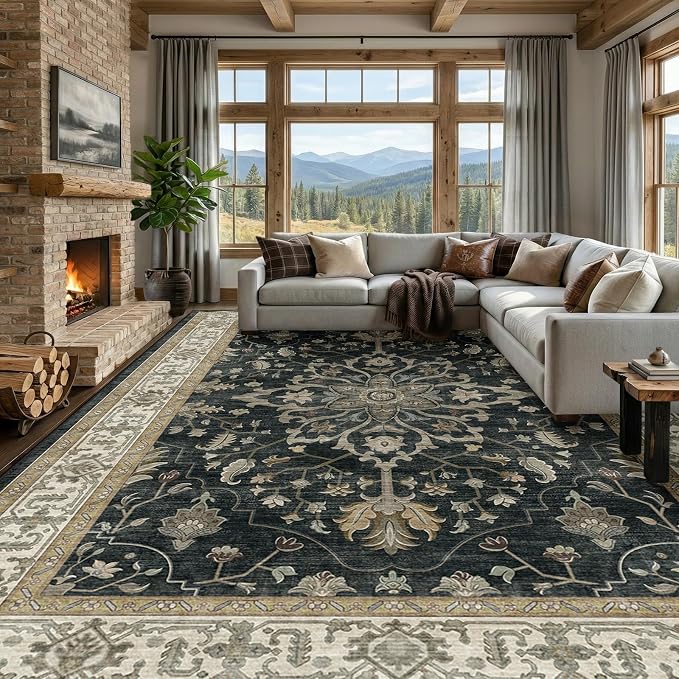 RELEANY Washable Area Rug, Large 9'x12', Water Repellent, Pet Friendly by RELEANY