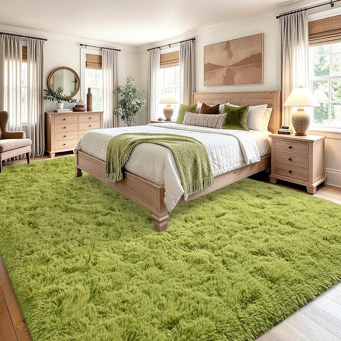 8x10 Extra Large Green Fluffy Area Rug Non-Slip - Image 4