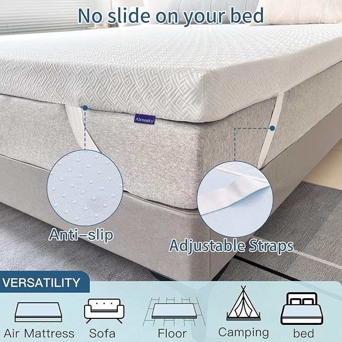 Airensky 4 Inch Memory Foam Mattress Topper, Cooling Gel Infused High Density Full (45"x75") Topper with Removable Skin-Friendly Cover, Bed Topper for Pressure Relief Back Pain, CertiPUR-US Certified