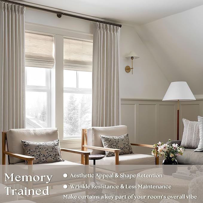 Burlywood Birch Pinch Pleated Thick Linen Curtains 112 Inches Long | 400GSM - Image 6