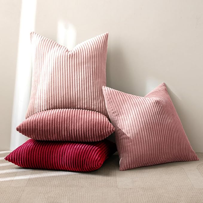 MIULEE Soft Corduroy Decorative Throw Pillow Covers Pink Series 18x18 | Set of 4 - Image 4