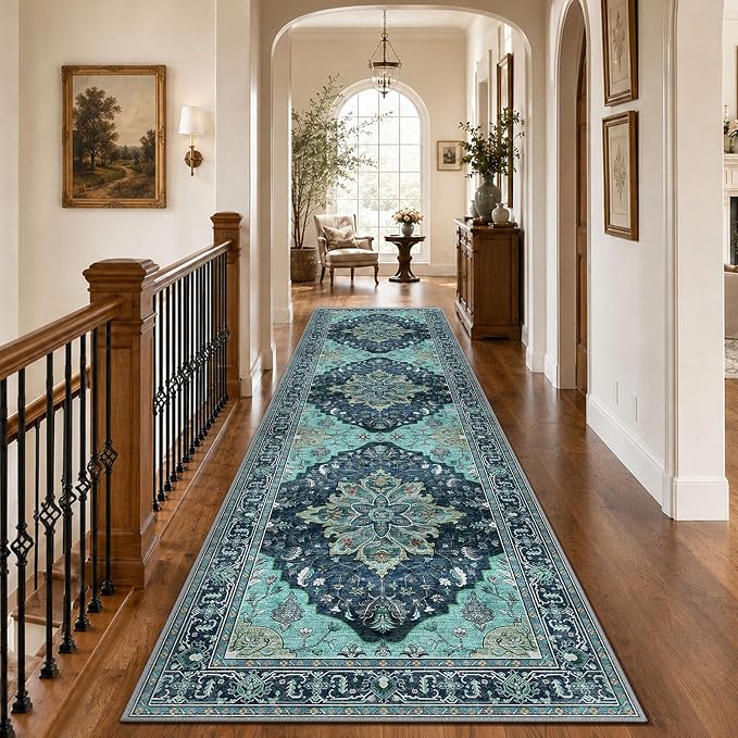 RELEANY Washable Area Rug, Runner 3'x10', Teal | Non-Slip, Water Repellent by RELEANY