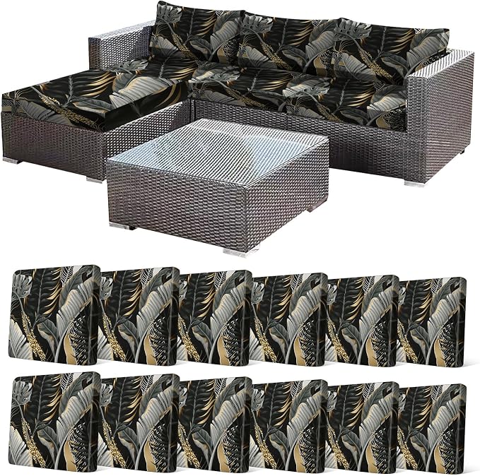 CALBODE 12 Pcs Stretch Outdoor Seat Cushion Covers, Indoor/Outdoor Couch Cover by CALBODE