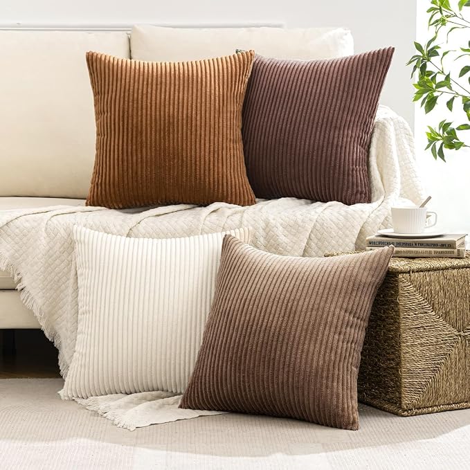 MIULEE Fall Corduroy Decorative Throw Pillow Covers Brown Series 24x24 | Set of - Image 2