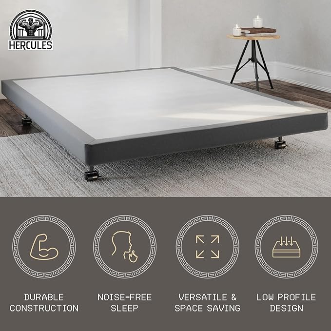 Hercules 4 Inch Low Profile Foundation Mattress Box Spring Replacement, Queen