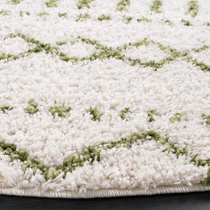 SAFAVIEH Arizona Shag Collection Runner Rug - 2'3" x 6', Ivory & Green, Moroccan Design, Non-Shedding & Easy Care, 1.6-inch Thick, Ideal for The Living Room, Bedroom, Dining Room (ASG741Y-26)