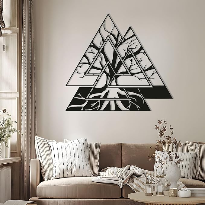 Veplsur Tree of Life Metal Wall Art, Norse Viking Decor, Pagan Wall Decor, Scandinavian Home Decor, Godly Home Decor (Silver, 19"x19")
