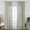 Sage Grey Linen Boho Sheer Curtains 84 inch Length 2 Panels | Light Filtering by LAMIT