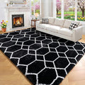 Area Rugs for Bedroom Living Room, 4x6 Fluffy Black and White Geometric Rug | by ONASAR