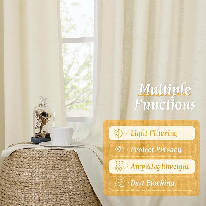 Light Beige Linen Textured Curtains 63 inch Length - Image 9