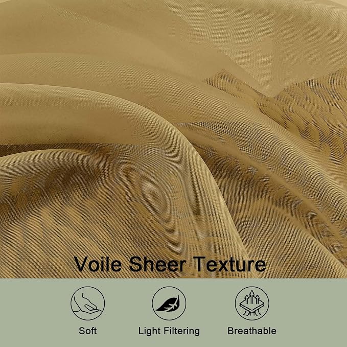 Sheer Gold Curtains, Sheer Curtains 63 inch Length 2 Panels Set, Rod Pocket - Image 5